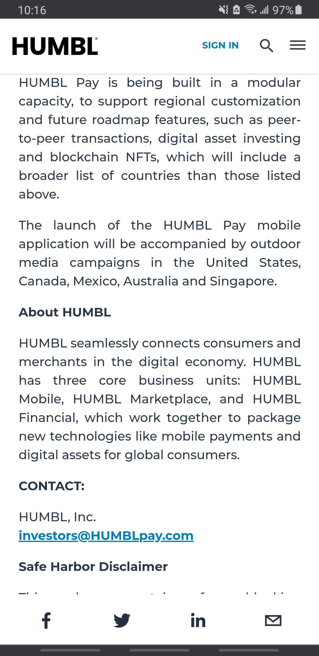 HUMBL Inc. (HMBL) HUMBL® Announces Launch of HUMBL Pay Mobile Application